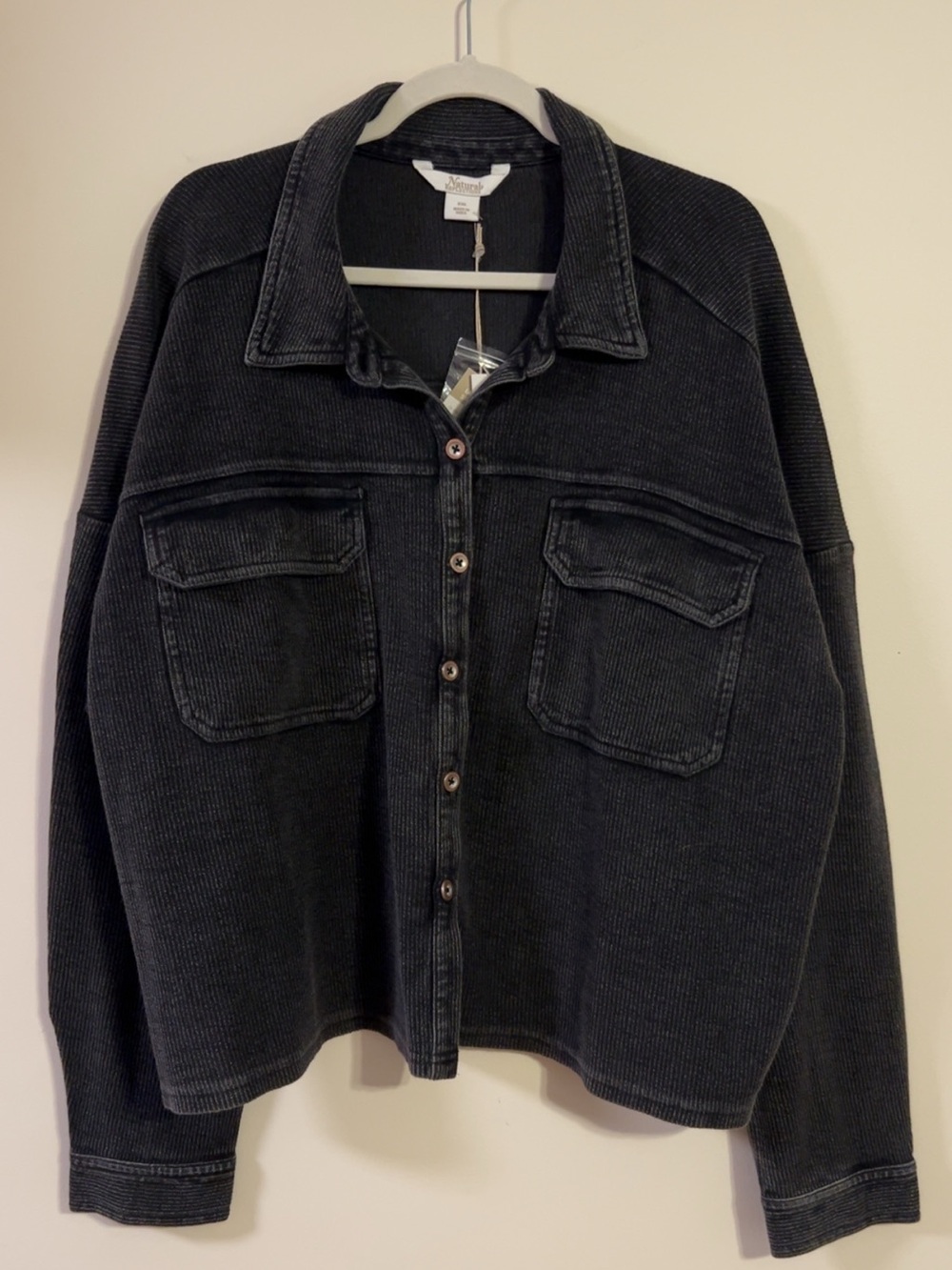 Natural Reflections Women's Washed Black Corded Cotton Shirt Jacket - Picture 5 of 8